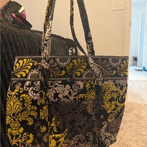 Vera Bradley Tote Bag in Floral Black and Yellow